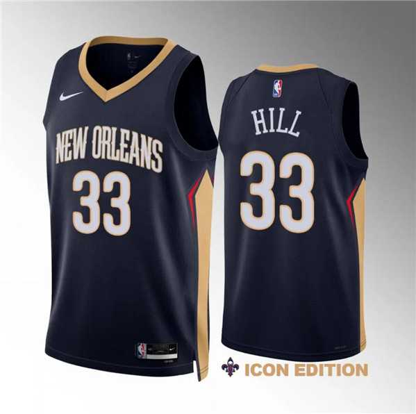Mens New Orleans Pelicans #33 Malcolm Hill Navy Icon Edition Stitched Basketball Jersey Dzhi->new orleans pelicans->NBA Jersey